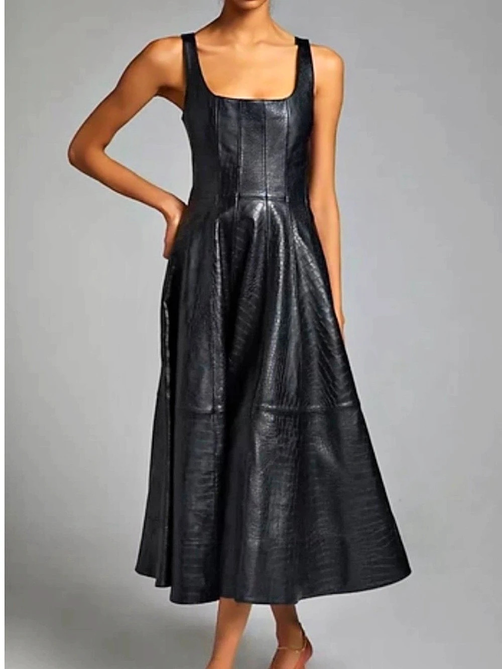 Avec Les Filles Faux Leather Midi Dress Black Size Medium
